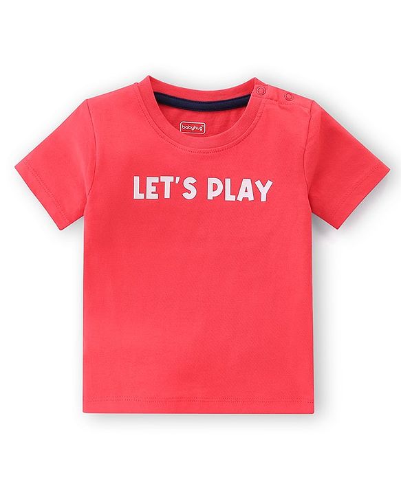 Babyhug 100% Cotton Knit Dungaree & Half Sleeves T-Shirt Set With Vehicle Print - Blue & Red