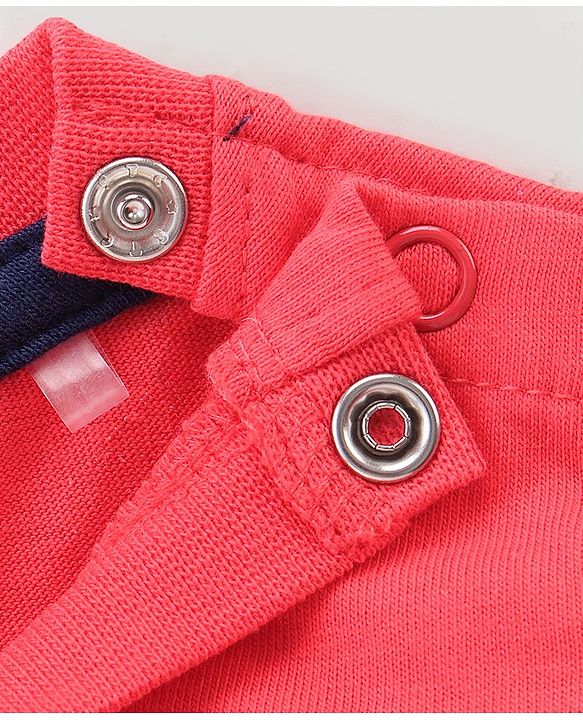Babyhug 100% Cotton Knit Dungaree & Half Sleeves T-Shirt Set With Vehicle Print - Blue & Red