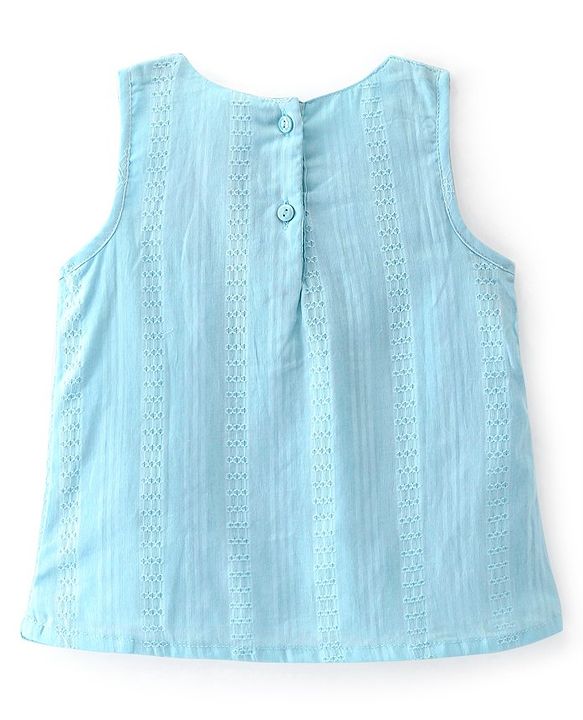 Babyhug Cotton Woven Sleeveless Top with Floral Embroidery - Light Blue