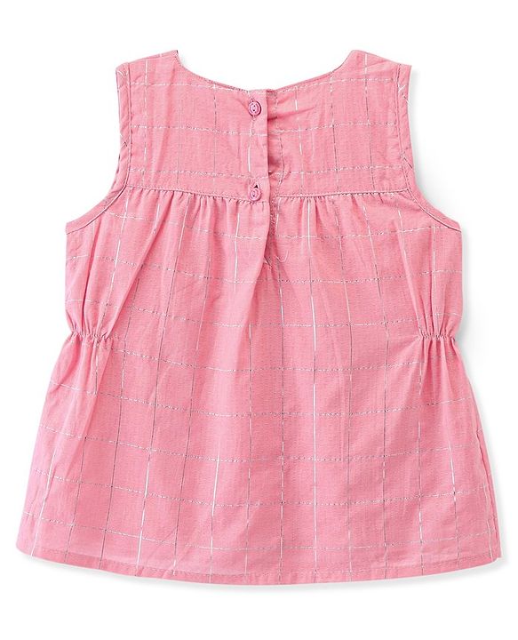 Babyhug Cotton Lurex Sleeveless Woven Top with Bow Detailing - Peach