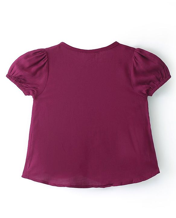Babyhug Rayon Woven Half Sleeves Top with Floral Embroidery -Maroon