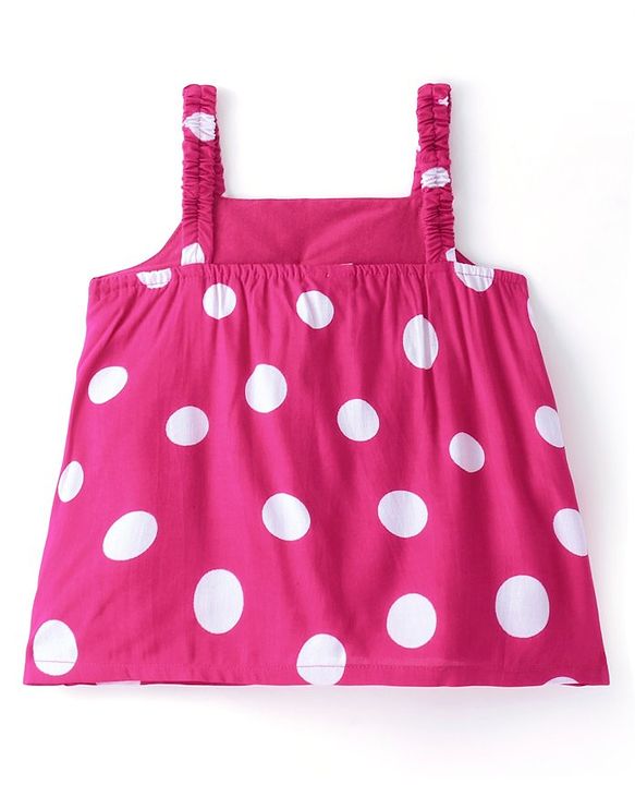 Babyhug Rayon Woven Sleeveless Top With Bow Applique & Polka Dot Print- Pink