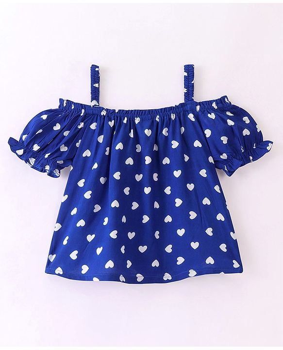 Babyhug Rayon Half Sleeves Woven Top with Heart Print - Navy Blue