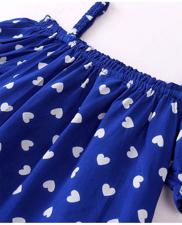 Babyhug Rayon Half Sleeves Woven Top with Heart Print - Navy Blue