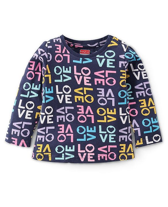 Babyhug Cotton Knit Full Sleeves Night Suit with Text Print- Navy Blue