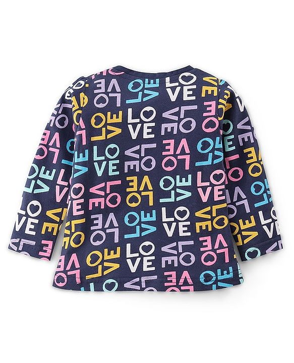 Babyhug Cotton Knit Full Sleeves Night Suit with Text Print- Navy Blue