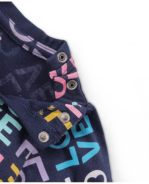 Babyhug Cotton Knit Full Sleeves Night Suit with Text Print- Navy Blue