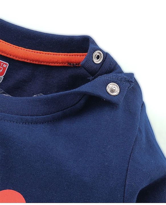 Babyhug Cotton Knit Full Sleeves Night Suit Lion & Strip Print -Blue & Red