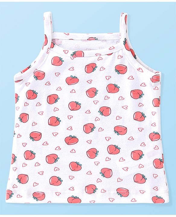 Babyhug 100% Cotton Singlet Slips Heart Print Pack of 3 - Red White & Peach