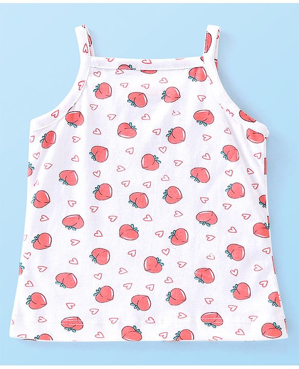 Babyhug 100% Cotton Singlet Slips Heart Print Pack of 3 - Red White & Peach