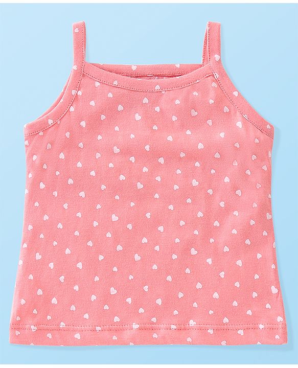 Babyhug 100% Cotton Singlet Slips Heart Print Pack of 3 - Red White & Peach