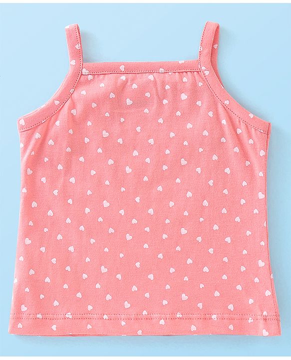 Babyhug 100% Cotton Singlet Slips Heart Print Pack of 3 - Red White & Peach