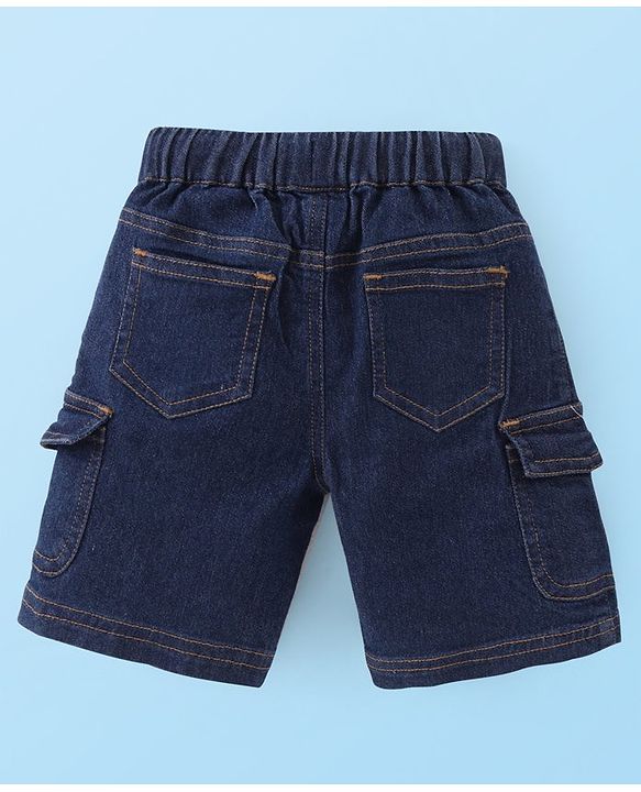 Babyhug Cotton Knit Half Sleeves Shirt & Denim Shorts Set With Toys Print - White Blue