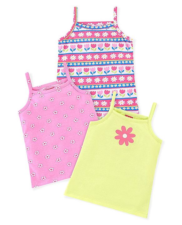 Babyhug 100% Cotton Single Jersey Knit Sleeveless Slips Stripes & Bear Print Pack Of 3 - Multicolor