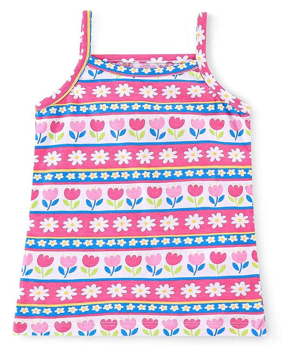Babyhug 100% Cotton Single Jersey Knit Sleeveless Slips Stripes & Bear Print Pack Of 3 - Multicolor