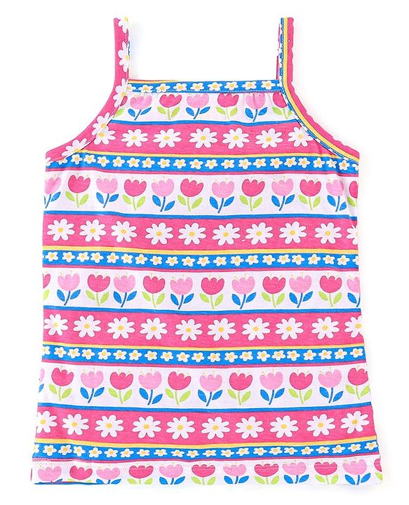Babyhug 100% Cotton Single Jersey Knit Sleeveless Slips Stripes & Bear Print Pack Of 3 - Multicolor