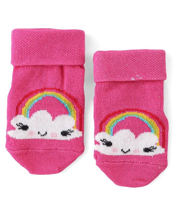 Cute Walk by Babyhug Anti Bacterial Anti Skid Ankle Length Socks Stripes & Unicorn Design Pack Of 3- Multicolor