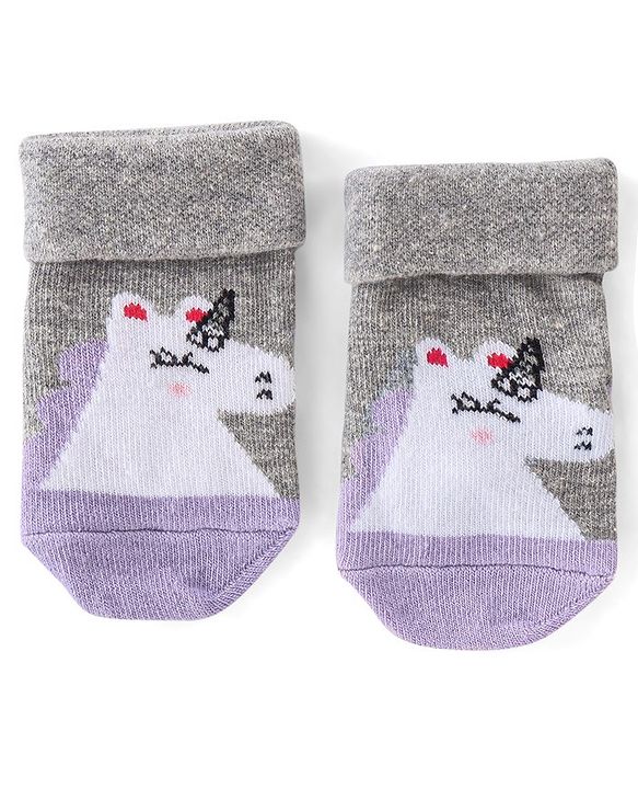 Cute Walk by Babyhug Anti Bacterial Anti Skid Ankle Length Socks Stripes & Unicorn Design Pack Of 3- Multicolor
