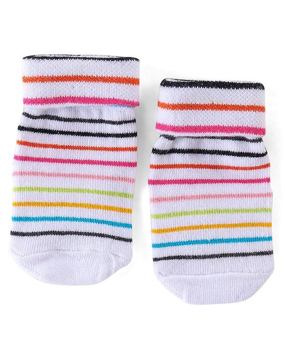 Cute Walk by Babyhug Anti Bacterial Anti Skid Ankle Length Socks Stripes & Unicorn Design Pack Of 3- Multicolor