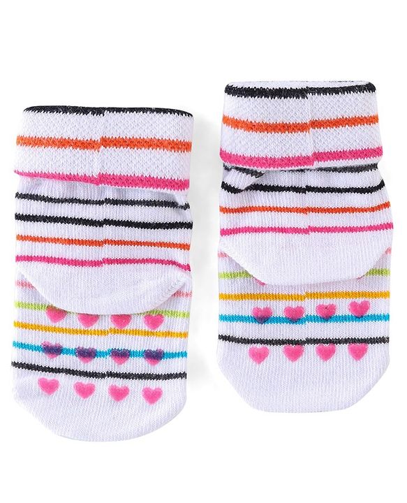 Cute Walk by Babyhug Anti Bacterial Anti Skid Ankle Length Socks Stripes & Unicorn Design Pack Of 3- Multicolor