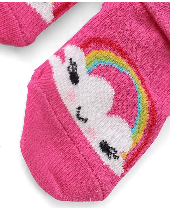 Cute Walk by Babyhug Anti Bacterial Anti Skid Ankle Length Socks Stripes & Unicorn Design Pack Of 3- Multicolor