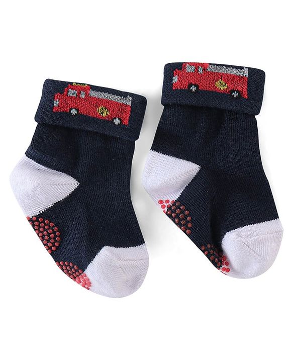 Cute Walk by Babyhug Anti Bacterial Cotton Knit Anti Skid Ankle Length Socks Strip Design Pack Of 3- Black & Grey