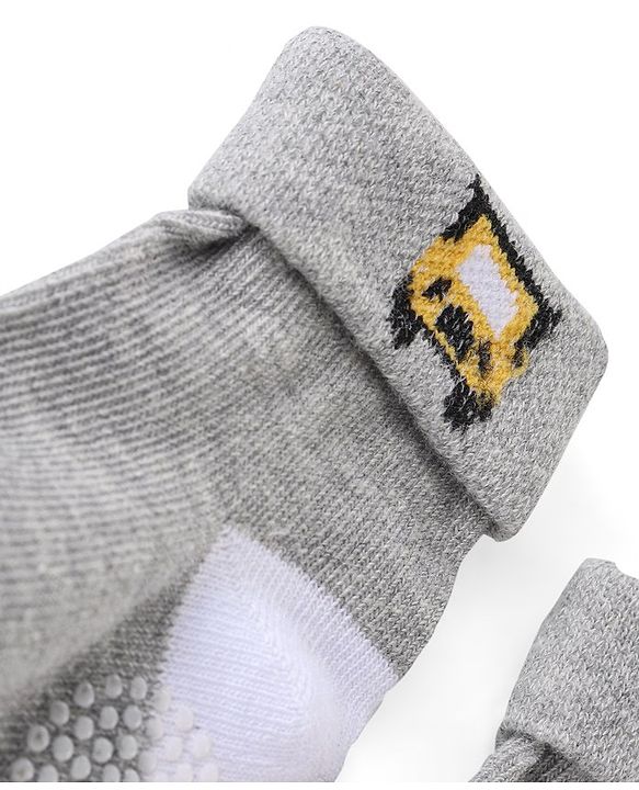 Cute Walk by Babyhug Anti Bacterial Cotton Knit Anti Skid Ankle Length Socks Strip Design Pack Of 3- Black & Grey