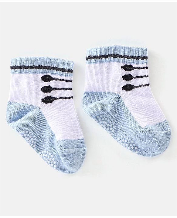Cute Walk By Babyhug Anti Bacterial Anti Skid Ankle Length Socks Lace Print Pack Of 3 - Red Pink & Blue