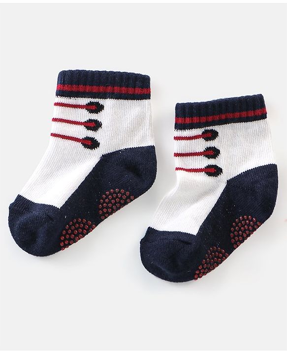 Cute Walk By Babyhug Anti Bacterial Anti Skid Ankle Length Socks Lace Print Pack Of 3 - Red Pink & Blue