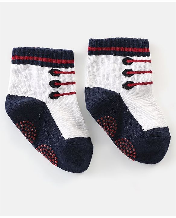 Cute Walk By Babyhug Anti Bacterial Anti Skid Ankle Length Socks Lace Print Pack Of 3 - Red Pink & Blue