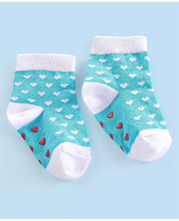 Cute Walk By Babyhug Anti-Bacterial & Anti- Skid Ankle Length with Heart & Dot Design Socks Pack of 3- Multicolour