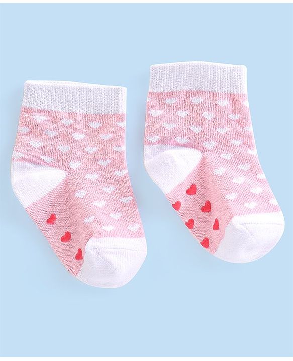 Cute Walk By Babyhug Anti-Bacterial & Anti- Skid Ankle Length with Heart & Dot Design Socks Pack of 3- Multicolour