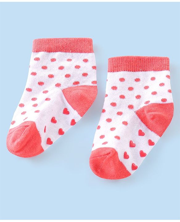 Cute Walk By Babyhug Anti-Bacterial & Anti- Skid Ankle Length with Heart & Dot Design Socks Pack of 3- Multicolour