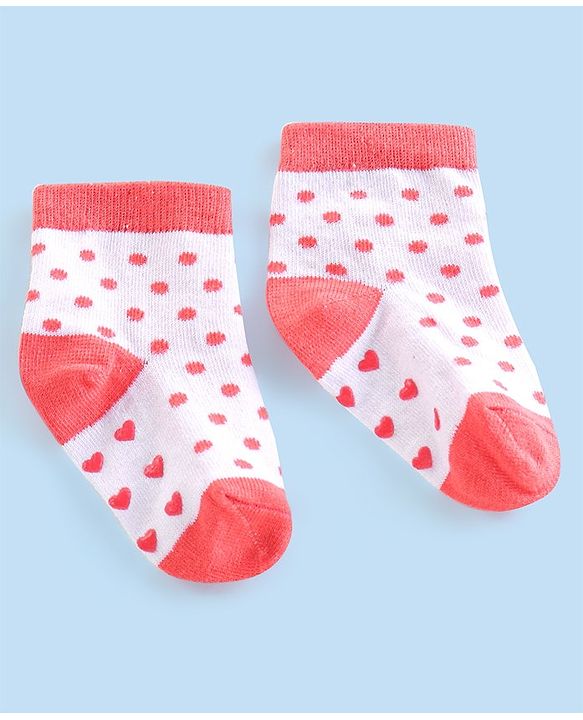 Cute Walk By Babyhug Anti-Bacterial & Anti- Skid Ankle Length with Heart & Dot Design Socks Pack of 3- Multicolour