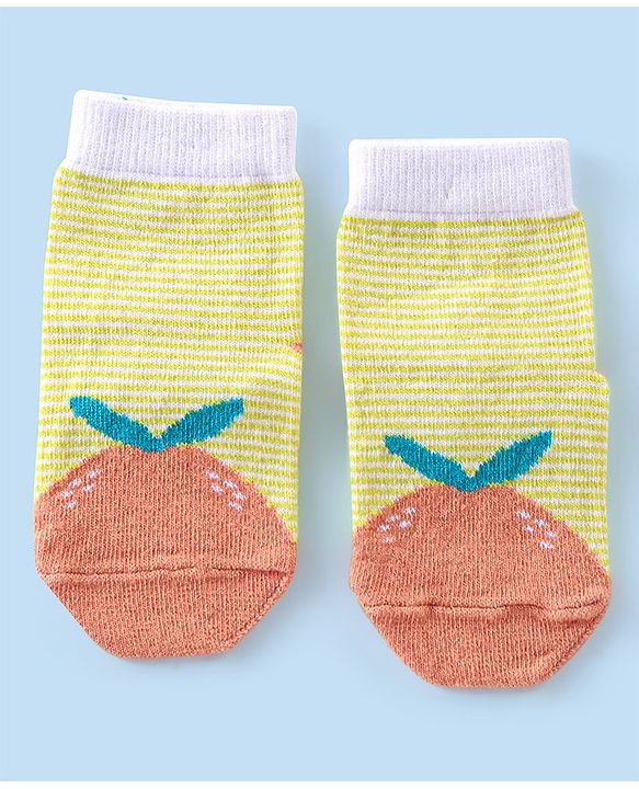 Cute Walk By Babyhug Anti-Bacterial & Anti- Skid Ankle Length with Fruit & Striped Design Socks Pack of 3- Multicolour