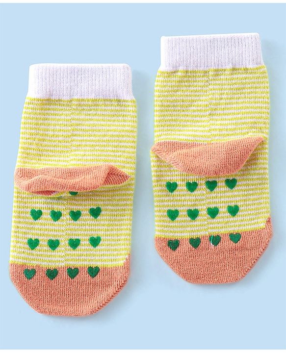 Cute Walk By Babyhug Anti-Bacterial & Anti- Skid Ankle Length with Fruit & Striped Design Socks Pack of 3- Multicolour