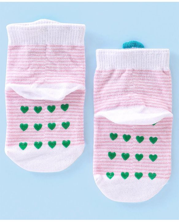 Cute Walk By Babyhug Anti-Bacterial & Anti- Skid Ankle Length with Fruit & Striped Design Socks Pack of 3- Multicolour