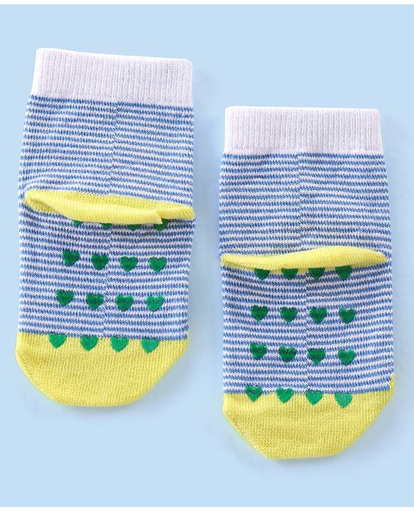 Cute Walk By Babyhug Anti-Bacterial & Anti- Skid Ankle Length with Fruit & Striped Design Socks Pack of 3- Multicolour