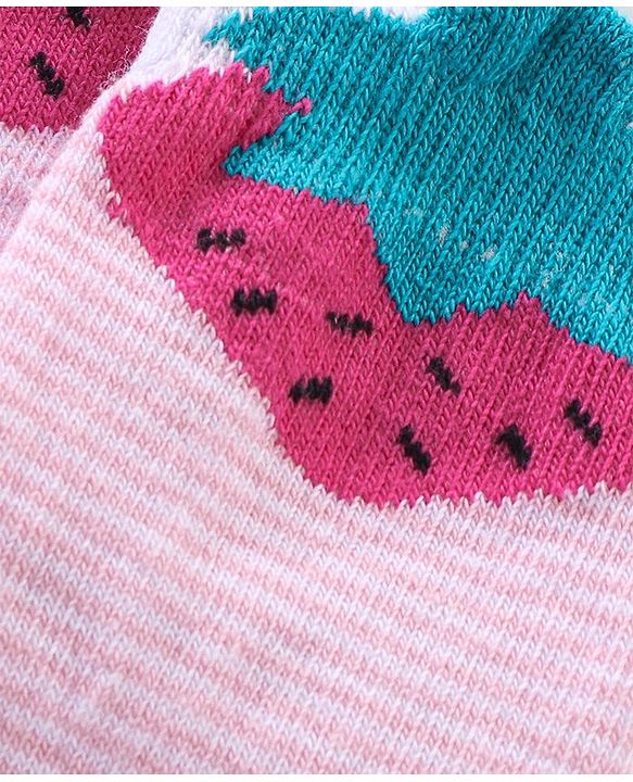 Cute Walk By Babyhug Anti-Bacterial & Anti- Skid Ankle Length with Fruit & Striped Design Socks Pack of 3- Multicolour