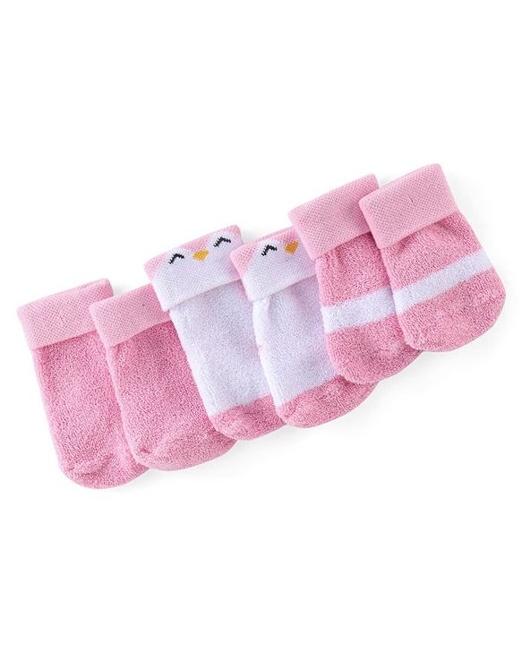 Cute Walk by Babyhug Cotton Knit Ankle Length Socks Solid & Stripe Design Pack Of 3- Pink & White