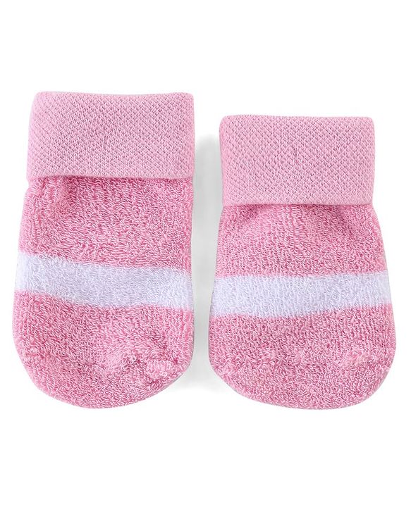 Cute Walk by Babyhug Cotton Knit Ankle Length Socks Solid & Stripe Design Pack Of 3- Pink & White