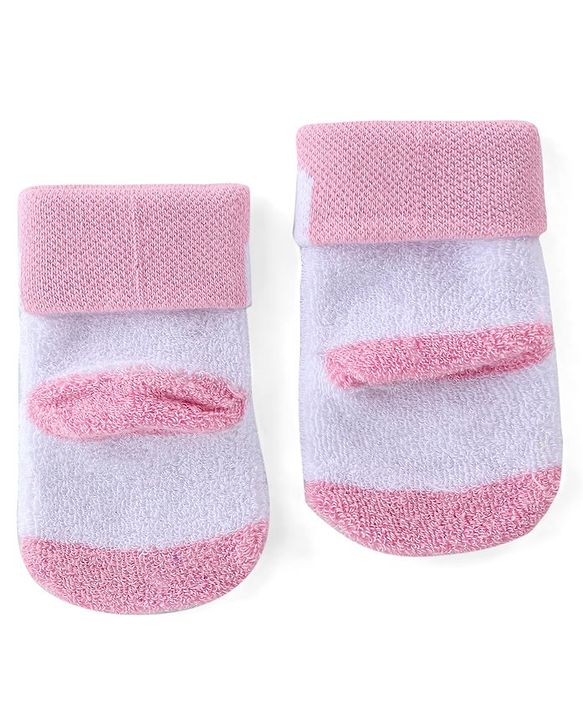 Cute Walk by Babyhug Cotton Knit Ankle Length Socks Solid & Stripe Design Pack Of 3- Pink & White