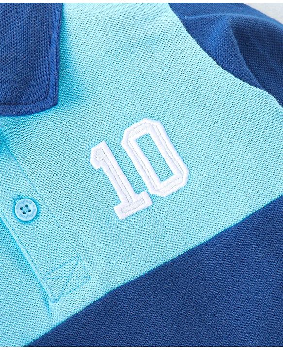 Babyhug 100% Cotton Knit Full Sleeves T-Shirt Cut & Sew with Text Graphics Print - Navy Blue & Blue