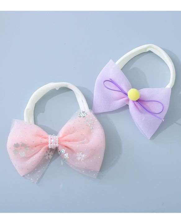 Babyhug Headbands Set with Bow Applique Free Size Pack of 2 - Pink & Purple