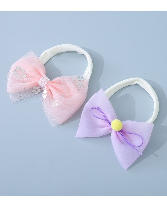 Babyhug Headbands Set with Bow Applique Free Size Pack of 2 - Pink & Purple