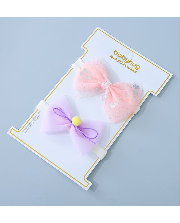 Babyhug Headbands Set with Bow Applique Free Size Pack of 2 - Pink & Purple