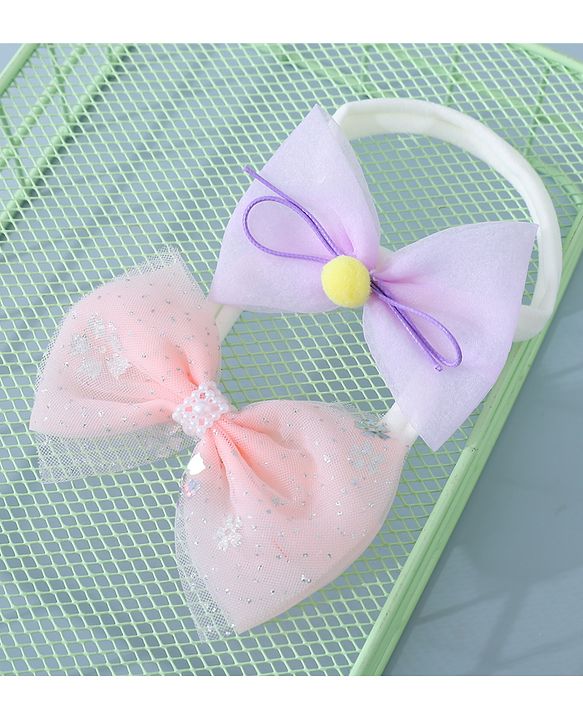 Babyhug Headbands Set with Bow Applique Free Size Pack of 2 - Pink & Purple