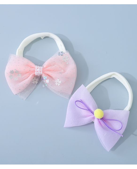 Babyhug Headbands Set with Bow Applique Free Size Pack of 2 - Pink & Purple