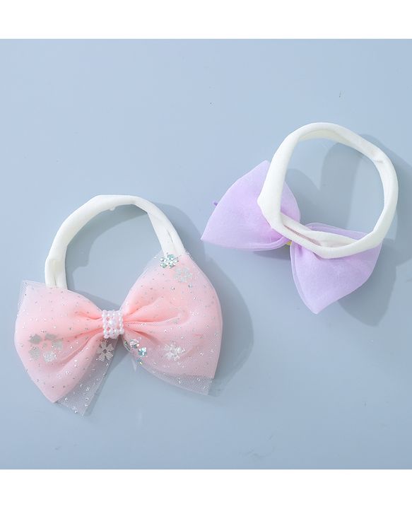Babyhug Headbands Set with Bow Applique Free Size Pack of 2 - Pink & Purple