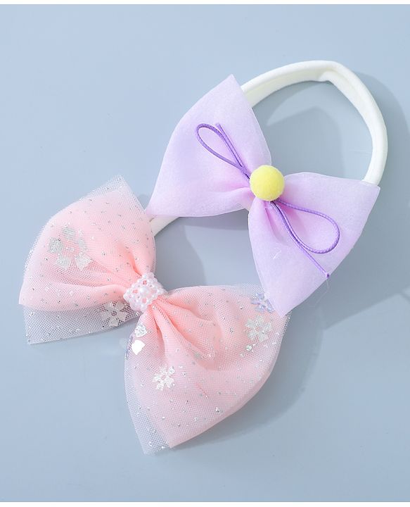 Babyhug Headbands Set with Bow Applique Free Size Pack of 2 - Pink & Purple